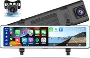 Mirror Dash Cam with Wireless Apple Carplay&Android Auto,11.26" Voice Control Rear View Mirror 1080P Front and Rear View Dual Cameras,FM Transmitter,Night Vision,Parking Assistance, WDR,Loop Recording