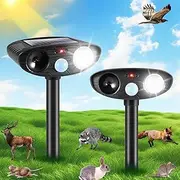 2Pack Solar Ultrasonic Animal Repellent Outdoor Cat Deterrent Solar Animal Repeller with Motion Sensor&LED Strobe Light Deer Repellent to Scare Squirrel Dog Bird Rabbit Skunk Repellent for Yard