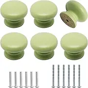 YuGtcen Wooden Cabinet Knobs 6 Pack, Green Drawer Knobs Wood Dresser Knob Kitchen Cabinet Pulls Modern Round Knob for Furniture Cupboard Dresser Drawer Closet Door (6, Green)