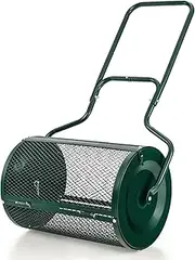 Costway Compost Spreader, 68CM Peat Moss Spreader w/Upgrade Side Latches & U-Shape Handle, Metal Mesh Topdressing Roller for Topsoil, Fertilizer, Garden & Lawn Care Manure Spreader (Green)