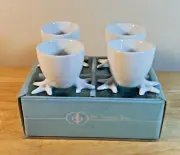 Bia Cordon Bleu SET of FOUR CHICKEN FEET EGG CUPS Ceramic 2005 New Old Stock NIB