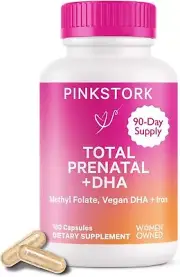Pink Stork Total Prenatal Vitamins with DHA, Folate, and Iron, 3 Month Supply to