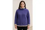 Womens Fur Trimmed Coral Fleece Zip Up Jacket Jumper in Blue
