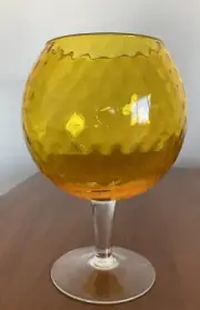Empoli Italian Diamond Optical Yellow 9” Goblet Glass. Mid Century Modern Glass