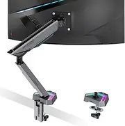 ARES WING Single Arm Monitor Mount for 17-45 inches Monitors,Holds 35.2lbs,Heavy Duty Monitor arm with 20 RGB Lighting Effects,Ultrawide Monitor Arm for Curved Flat Monitors, Gray