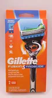 Gillette Fusion 5 Proglide 1 Razor + 2 Cartridges New In Box