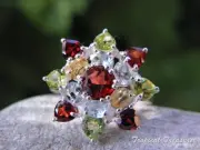 Blue Topaz, Garnet, Citrine, Peridot 925 Silver Ring (Size 7 1/2, O 1/2)
