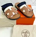 Hermes Chypre rose perle/ Noir Sandals Size 37