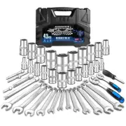 43 PCS Mechanic Tool Socket Set, 1/2” & 1/4” Drive Metric Shallow Socket Set ...