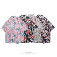 在飛比找蝦皮購物優惠-日本夏季男女通用休閒夏威夷襯衫時尚葉子設計翻領短袖襯衫男裝襯