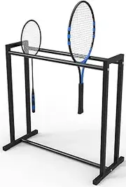 Badminton/Tennis Racket Rolling Storage Cart- Hold 10~15 Rackets, Heavy Duty Steel Racquet Organizer Rack for Adult & Kids, with 360° Lockable Wheels
