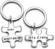 [AGR8T] Key Chain Her Weirdo His Crazy Couple Valentine Gifts Boyfriend Girlfriend Christmas 2pcs (Her Weirdo His Crazy)