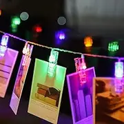 Photo Clips String Lights, Fairy Lights Hanging Photos Pictures Cards Power by Batteries, Cold White/Warm White/Multicolor for Party Bedroom Wedding Event, AA Battery Powered(Not Included) (RGB)