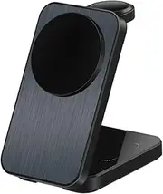 Black,3 in 1 Wireless Charger Stand for Apple Multiple Devices, 15W Foldable Wireless Charging Stand Dock, Wireless Charging Station for iPhone 16/15/14/13/12, Apple Watch and Airpods