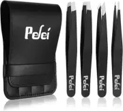 4 Pack Precision Stainless Steel Eyebrow Tweezers Set - Black - Fast Shipping