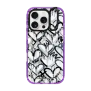 iPhone 16 Pro Impact Ring Stand Case MagSafe Compatible Monochrome Graffiti Hearts by Corey Paige Designs