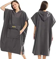 Surf Poncho Hoodie for Men Women Adult, Microfiber Wetsuit Changing Towel with Pocket, Quick Dry Water Absorbent for Surfing Swimming Bath Beach Pool Gym SPA Hot Springs (Gray)