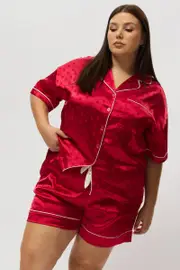 Red Polka Dot Satin Pyjamas Set Short Sleeve