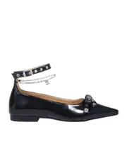 Ganni Bow-Detailed Ankle Strap Ballet Flats 35,36,37,38,39,40,41,42 black