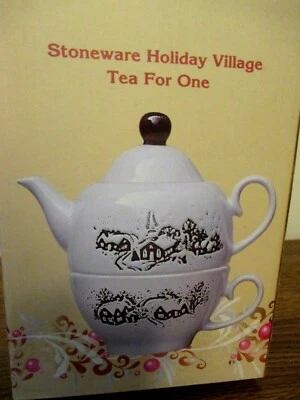 CRACKER BARREL HOLIDAY VILLAGE TEA FOR ONE STACKING TEAPOT & CUP NEW