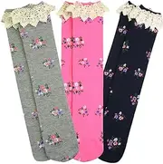 [kilofly] Girls' Soft Lace Trim Knee-High Tube Socks Value Pack, Set of 3 Pairs