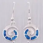 Spiral Shape Navy Dark Blue Fire Opal Silver Jewelry Dangle Drop Earrings