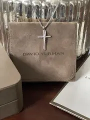 David Yurman Crossover Cross Necklace Silver & Diamonds 18” NWT