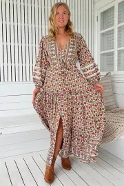 JAASE - Teresa Lace Maxi Dress: A Line Dress with Long Balloon Sleeves in Harlowe Print