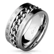 Chain Spinner Center with Bible Words Engraved 316L Stainless Ring (1 Tim,6)