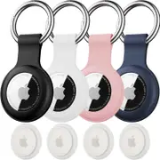 4 Pack for Apple Airtag Holder,Waterproof AirTags Case Keychain,with Soft Silicone Holder Key Ring,Lightweight, Anti-Scratch,Full-Body Shockproof Air Tag Holder for Luggage,Keys, Dog Collar