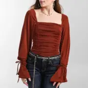 Free People Meant to Be ruched bodysuit Cherry Chai red peasant top small NWT
