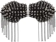 MOKKHNB 1 Pair Punk Rivet Tassel Epaulets for Men and Women Metal Chain Shoulder Badge Black Spiked Design for Costumes Versatile Fashion Accessory for Unique Style