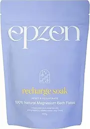 epzen Recharge Soak Magnesium Bath Salts - Natural Epsom Salt Flakes with Grapefruit, Sweet Orange & May Chang Oils - Muscle Relaxation & Refuelling Bath Soak - 500g