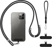 Mobile Phone Lanyard, Phone Strap Cross Body, 2 Pcs Universal Cell Phone Wrist Strap with 2 Pcs Phone Patch Tether Tab, Adjustable Cross Nylon Neck Strap Compatible with Most Accessories (Black)