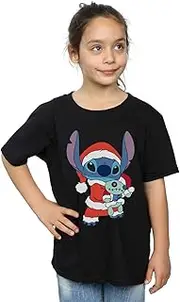 [Absolute Cult] Disney Girls Lilo And Stitch Stitch Christmas T-Shirt Black 12-13 years