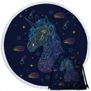 Magical Skies and Unicorn Drawing Round Beach Towel