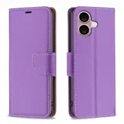 For iPhone 16 Plus Case, PU Leather Lychee Cover, Purple