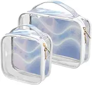 [sanluoli] 2 Pack clear Dots Wave Snowflake Blue Pattern travel toiletry kit TSA approved reusable clear makeup bag Men’s shaving kit, dots wave snowflake blue pattern