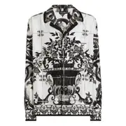 [Dolce & Gabbana] Dolce & Gabbana Majolica-print Silk Shirt 40 CM WHITE/BLACK