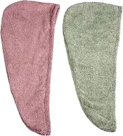 IWOWHERO 2Pcs Hair Towel Wrap with Button Quick Dry Super Absorbent Design for Women for Long Thick Curly Hair Lightweight and