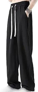 [Generic] Men's Drawstring Open Bottom Sweatpants Casual Loose Fit Running Pant Classic 3-Pocket Men Baggy Lounge Pants