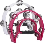 Oimzzr Row Handheld Tambourine Metal Jingles Hand Held Plastic Musical Percussion Drum Half Hand Bell for Adults KTV Party Bar