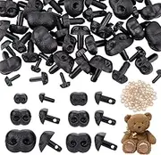 AHANDMAKER Black Plastic Noses, 60 Pcs 6 Sizes Plastic Safety Noses Craft Nose Teddy Bear Noses for Puppy Doll Stuffed Animal Toy for DIY Doll Toys Puppet Plush Animal Making