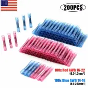 200Pcs Heat Shrink Butt Tube Splice Connectors 14-22GA Gauge Wire Terminals KIT