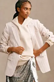 NWT ANTHROPOLOGIE MAEVE STRIPED ROLL SLEEVE SOFT BLAZER JACKET COAT IVORY 14