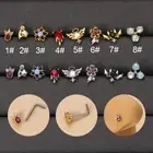 Crystal L Shape Nose Ring Bar Stud Bat Angel Stainless Steel Zircon Piercing