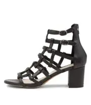 New Django & Juliette Ebbie Black Leather Womens Shoes Dress Sandals Heeled