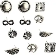 [YiyiLai] Women 6 Pairs Crystal Star Feather Pierced Ear Stud Set Earrings
