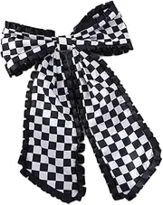Checkered Plaid Scrunchies Black White Plaid Checkered Hair Scrunchies Checkerboard BW17 (H2-Hair Scarf Bow)