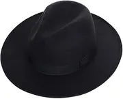 [SYBL] Unisex Classic Manhattan Structured Trilby Fedora Hat Wide Brim Felt Fedora Hat Cap Jazz Hat Black, Black, One Size